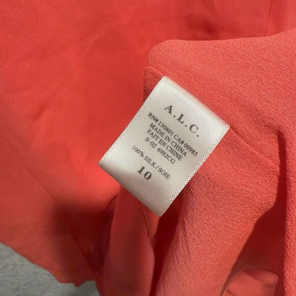 A.L.C. Silk Myron Dress Women’s 10 Sleeveless Asymmetrical Coral Drop Waist - Picture 10 of 12